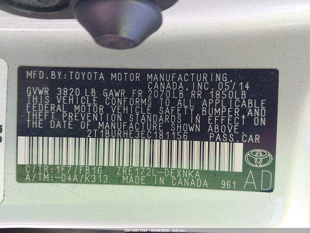 2T1BURHE3EC181156 2014 TOYOTA COROLLA photo no. 9