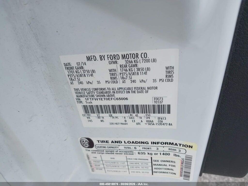 1FTFW1ET0EFC65006 2014 FORD F-150 photo no. 9