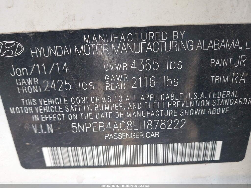 5NPEB4AC8EH878222 2014 HYUNDAI SONATA photo no. 9