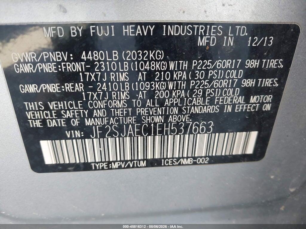 JF2SJAEC1EH537663 2014 SUBARU FORESTER photo no. 9
