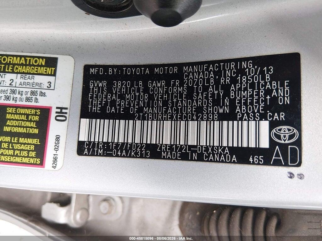 2T1BURHEXEC042898 2014 TOYOTA COROLLA photo no. 9