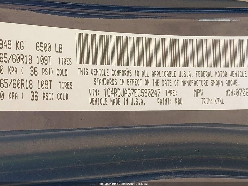 1C4RDJAG7EC590247 2014 DODGE DURANGO photo no. 9
