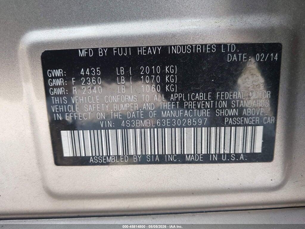 4S3BMBL63E3028597 2014 SUBARU LEGACY photo no. 9