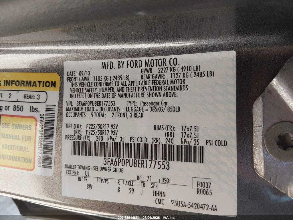 3FA6P0PU8ER177553 2014 FORD FUSION ENERGI photo no. 9
