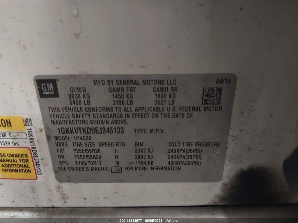 1GKKVTKD8EJ345133 2014 GMC ACADIA photo no. 9