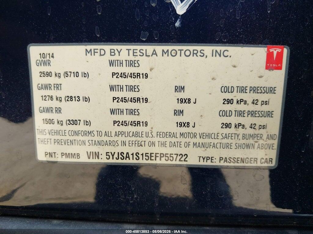 5YJSA1S15EFP55722 2014 TESLA MODEL S photo no. 9