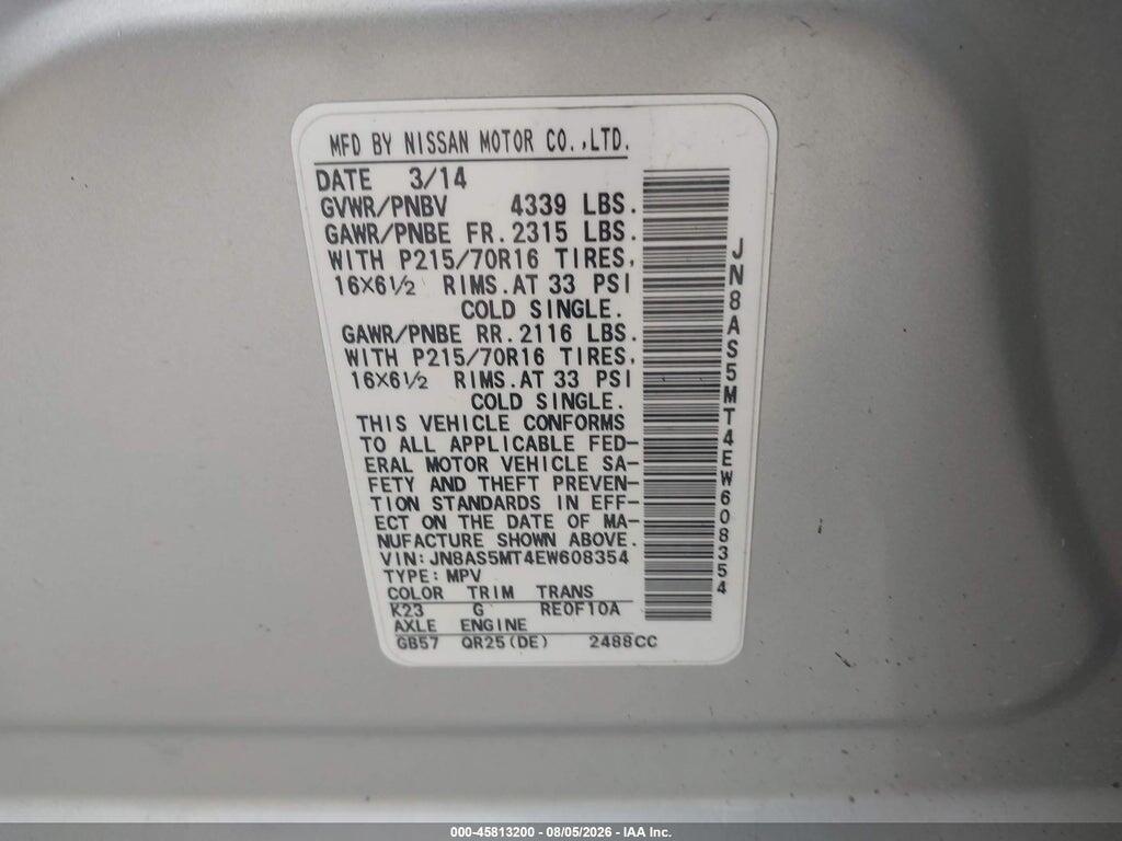 JN8AS5MT4EW608354 2014 NISSAN ROGUE SELECT photo no. 9