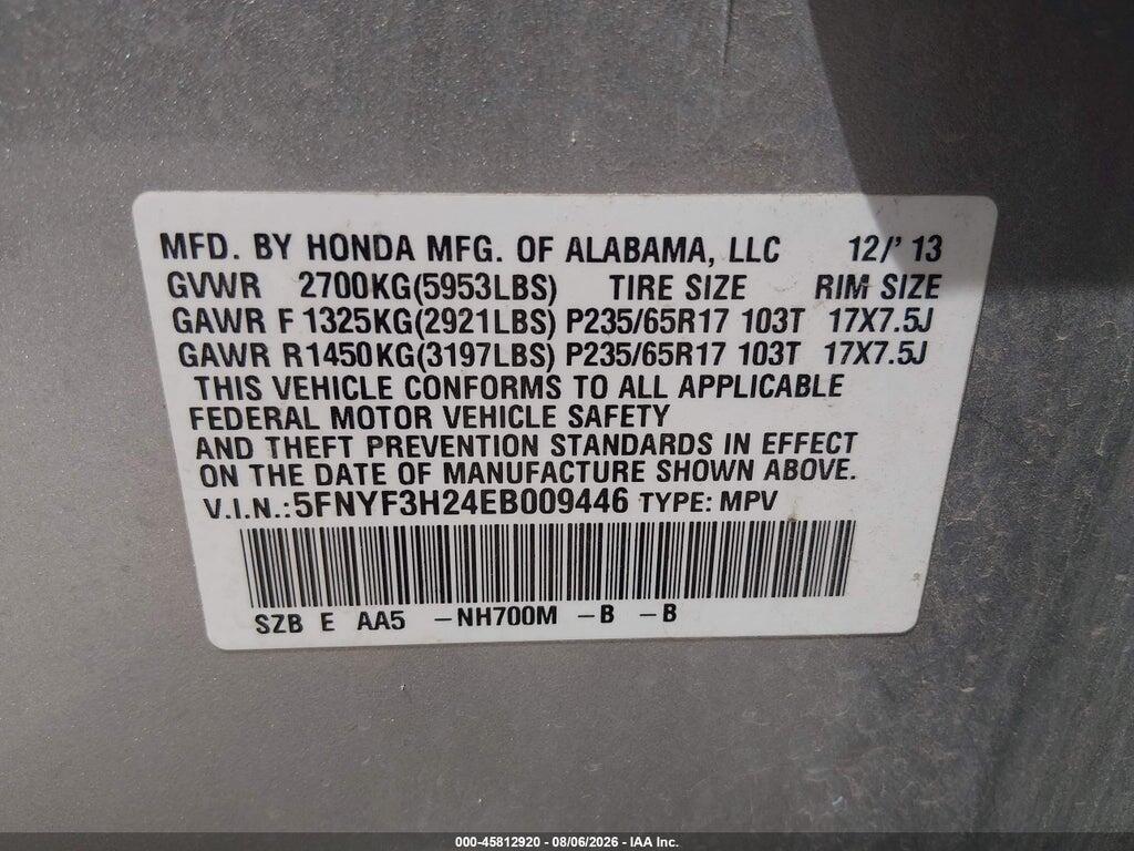 5FNYF3H24EB009446 2014 HONDA PILOT photo no. 9