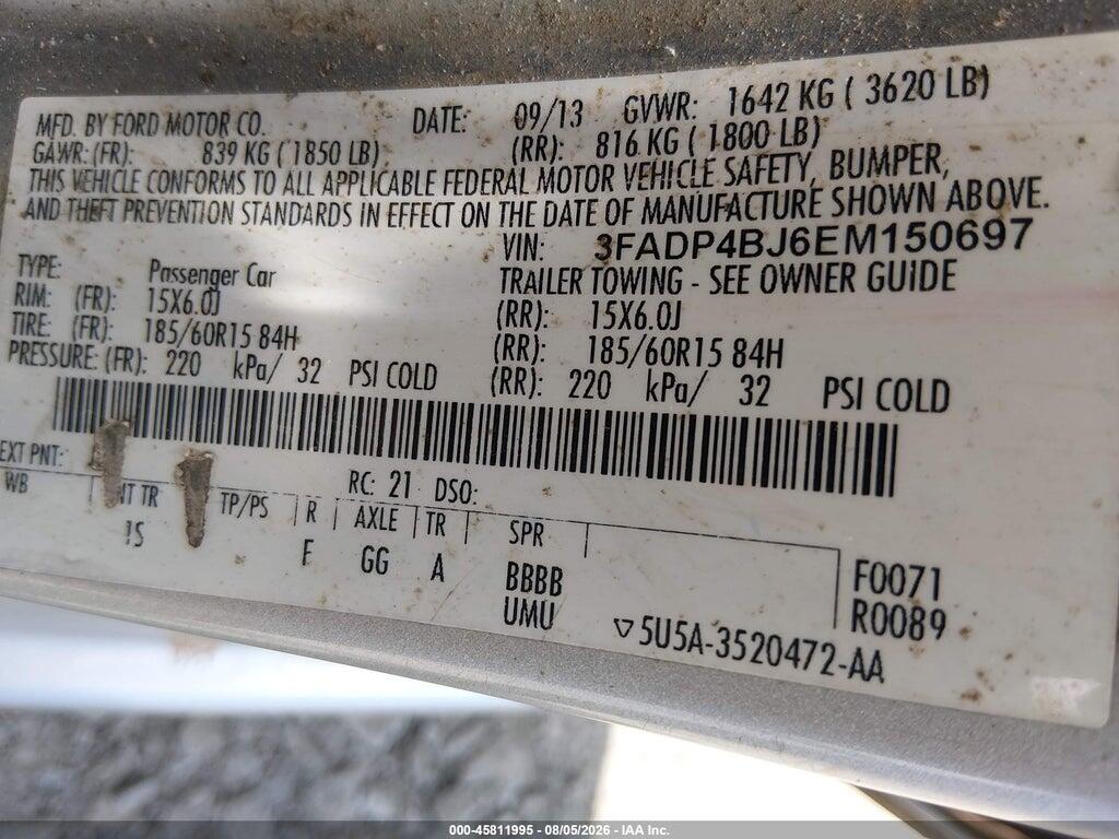 3FADP4BJ6EM150697 2014 FORD FIESTA photo no. 9