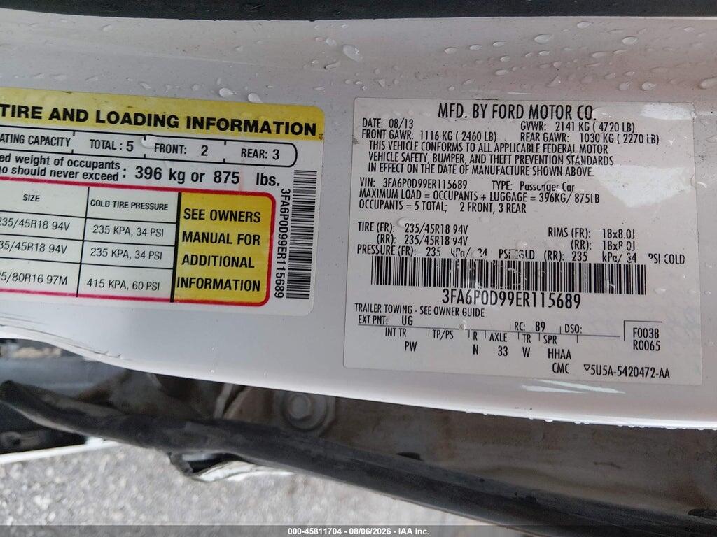3FA6P0D99ER115689 2014 FORD FUSION photo no. 9