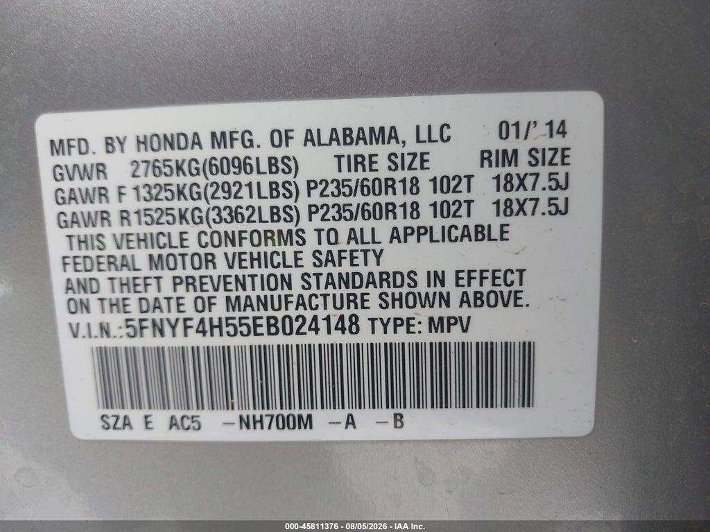 5FNYF4H55EB024148 2014 HONDA PILOT photo no. 9