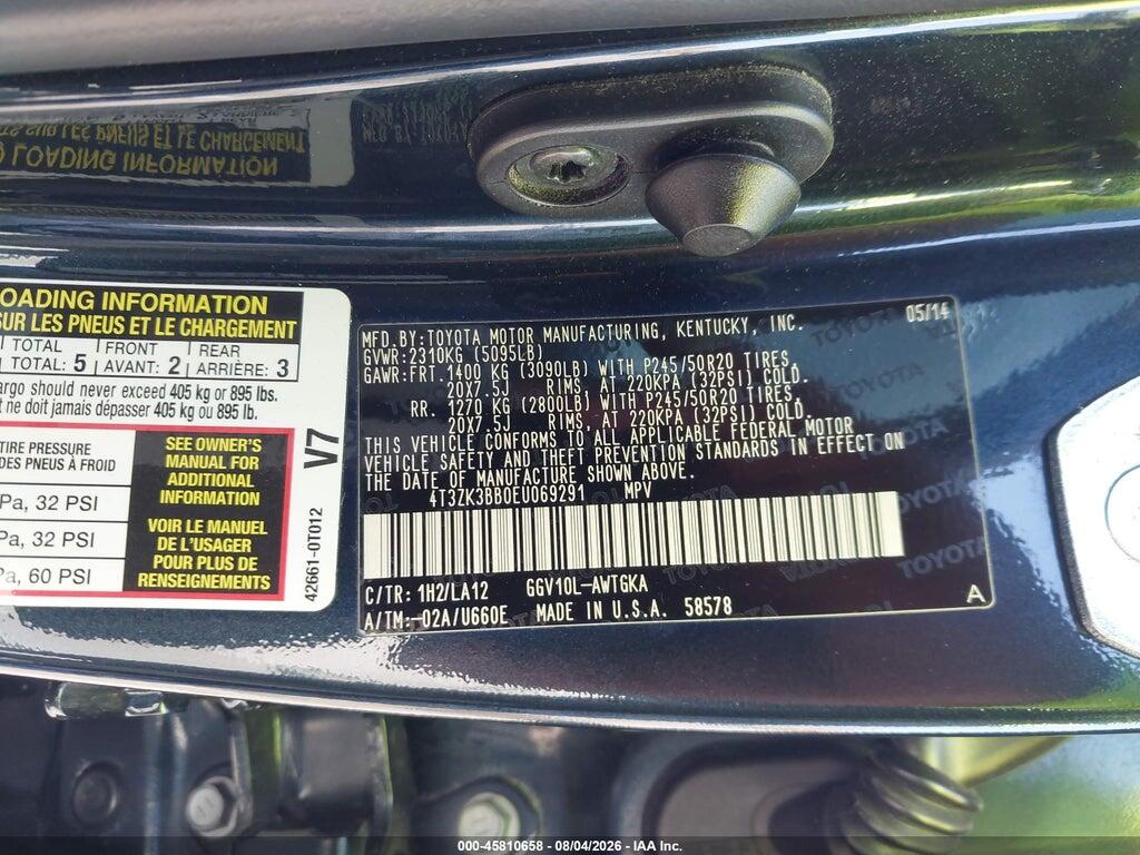 4T3ZK3BB0EU069291 2014 TOYOTA VENZA photo no. 9