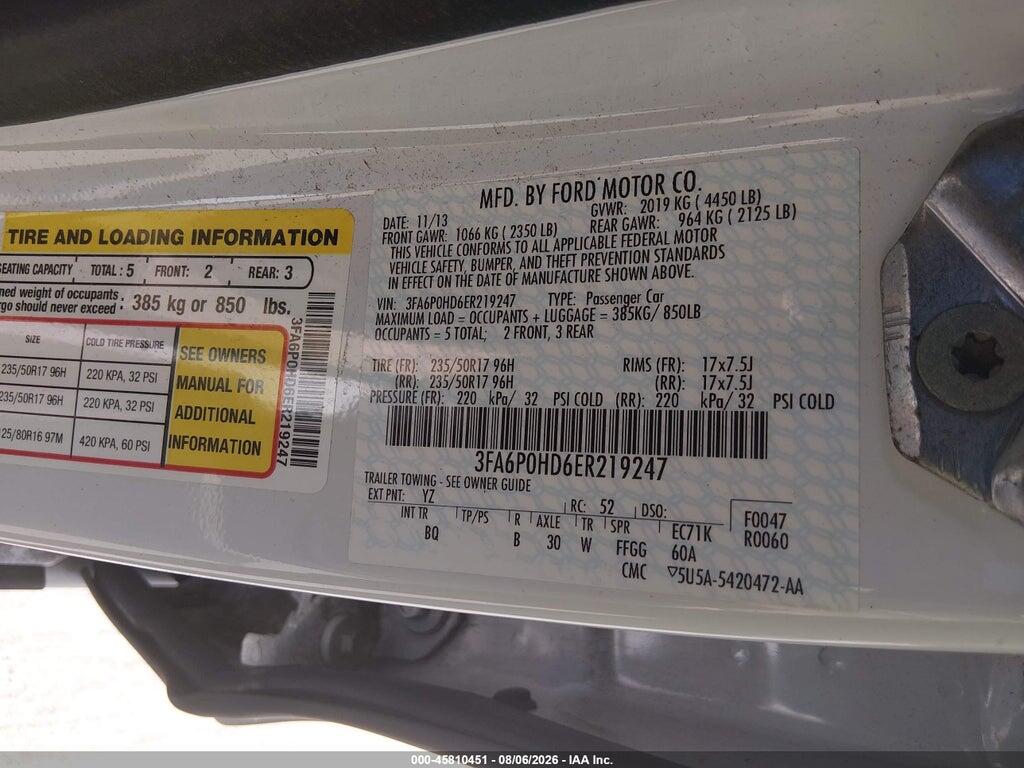 3FA6P0HD6ER219247 2014 FORD FUSION photo no. 9