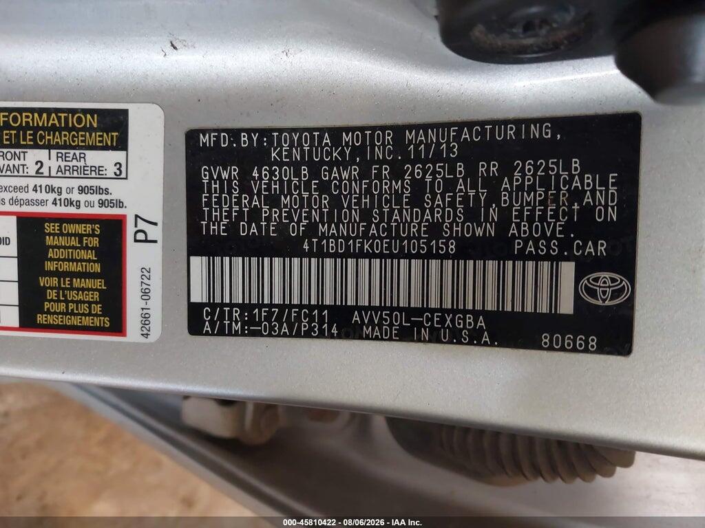 4T1BD1FK0EU105158 2014 TOYOTA CAMRY HYBRID photo no. 9