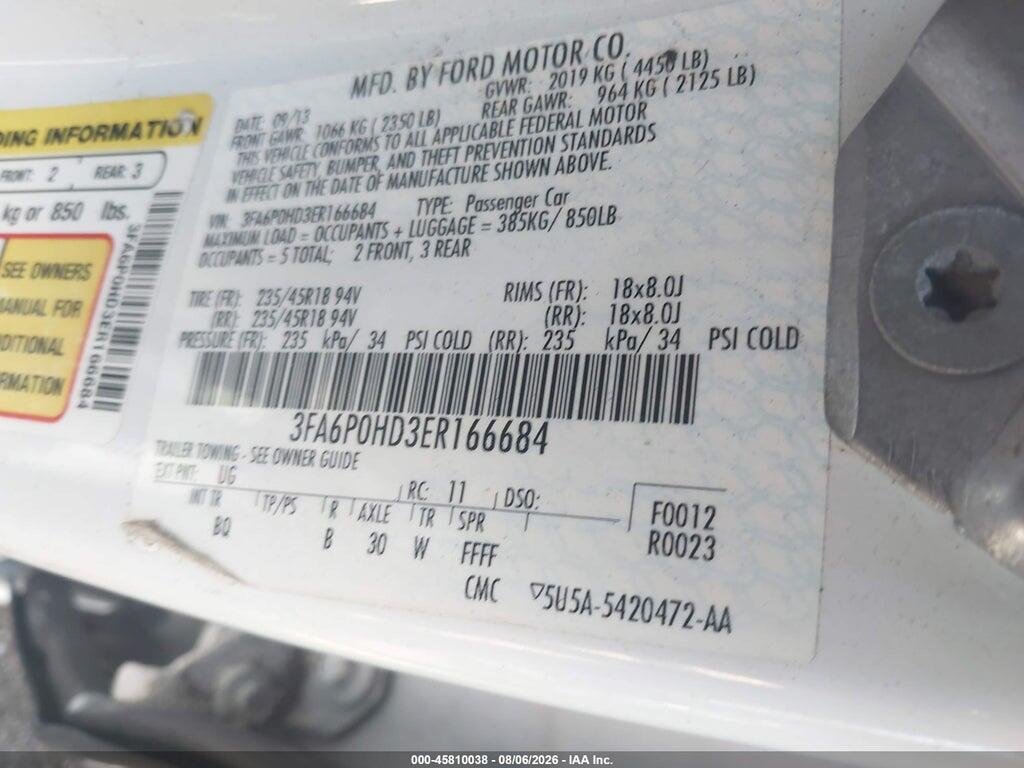 3FA6P0HD3ER166684 2014 FORD FUSION photo no. 8