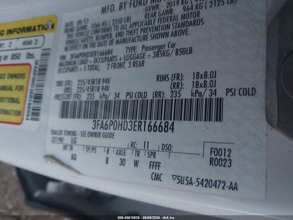 3FA6P0HD3ER166684 2014 FORD FUSION photo no. 9