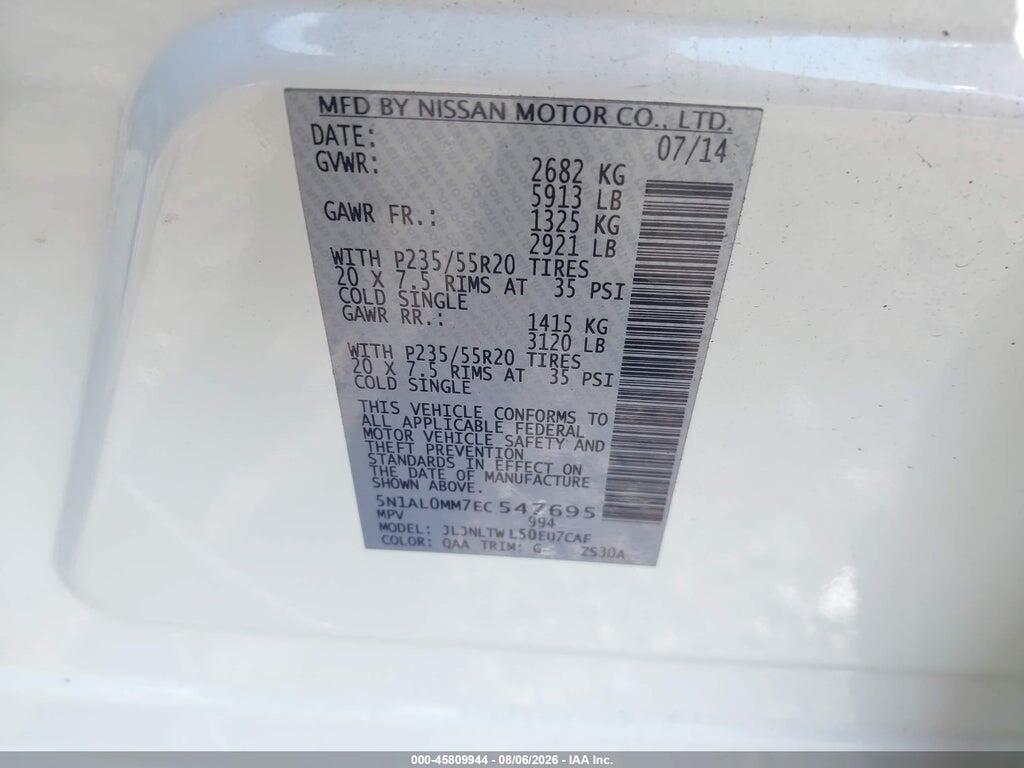 5N1AL0MM7EC547695 2014 INFINITI QX60 photo no. 9