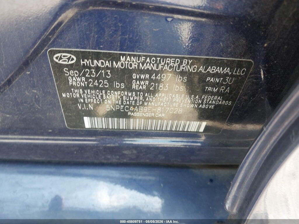 5NPEC4AB9EH817028 2014 HYUNDAI SONATA photo no. 9