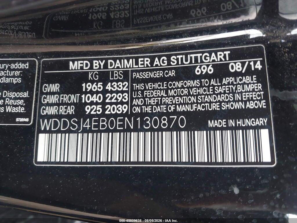 WDDSJ4EB0EN130870 2014 MERCEDES-BENZ CLA 250 photo no. 9