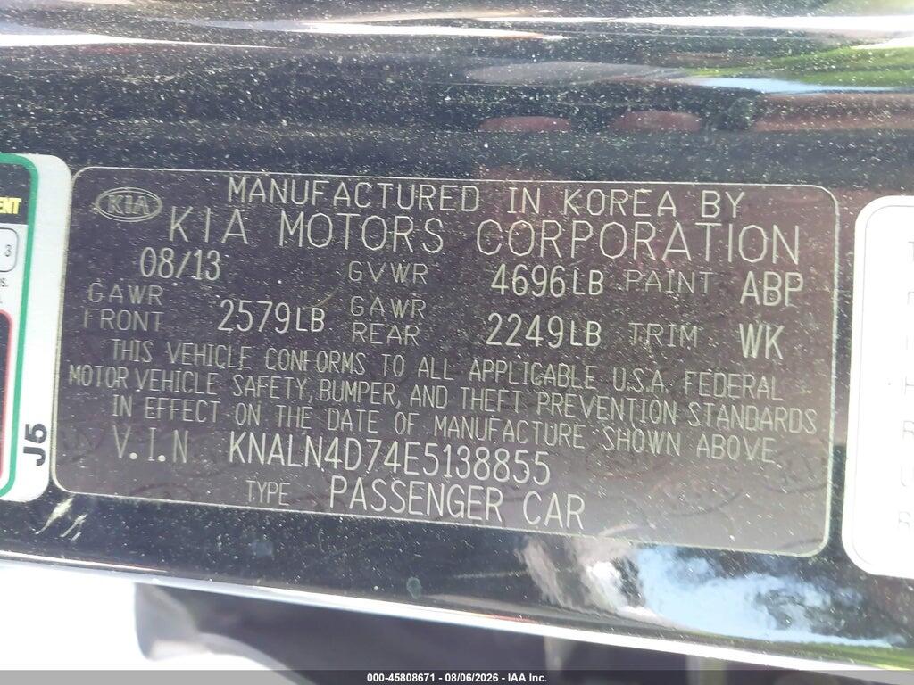 KNALN4D74E5138855 2014 KIA CADENZA photo no. 9