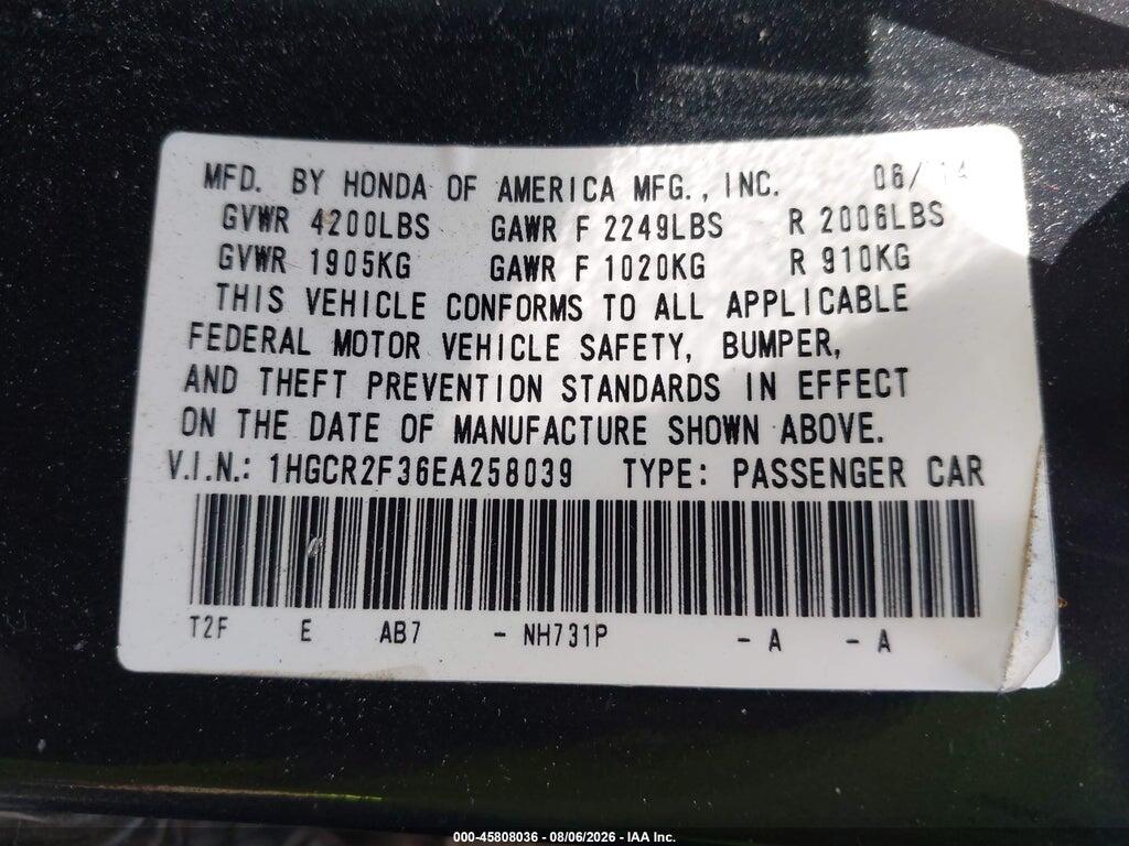 1HGCR2F36EA258039 2014 HONDA ACCORD photo no. 9