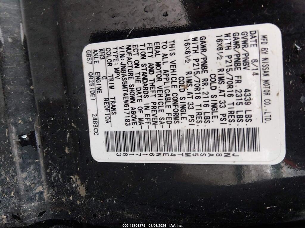 JN8AS5MT4EW617183 2014 NISSAN ROGUE SELECT photo no. 9