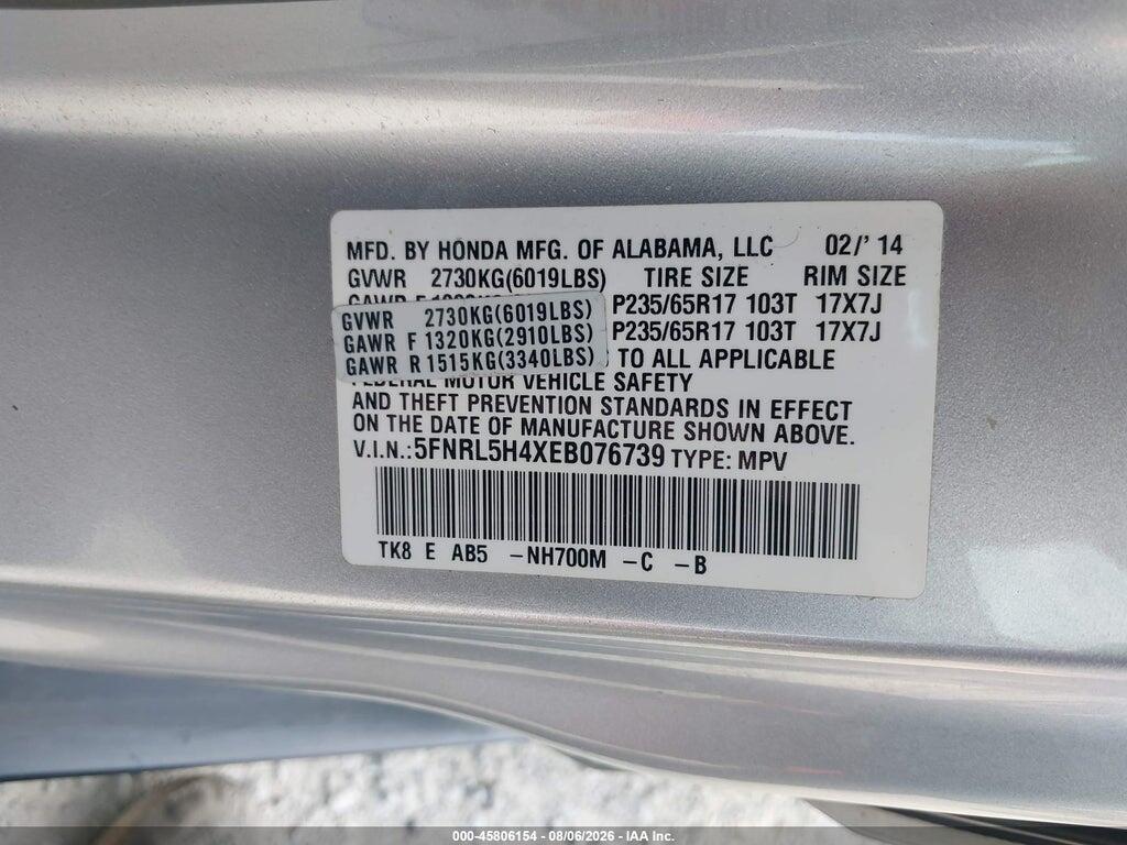 5FNRL5H4XEB076739 2014 HONDA ODYSSEY photo no. 9