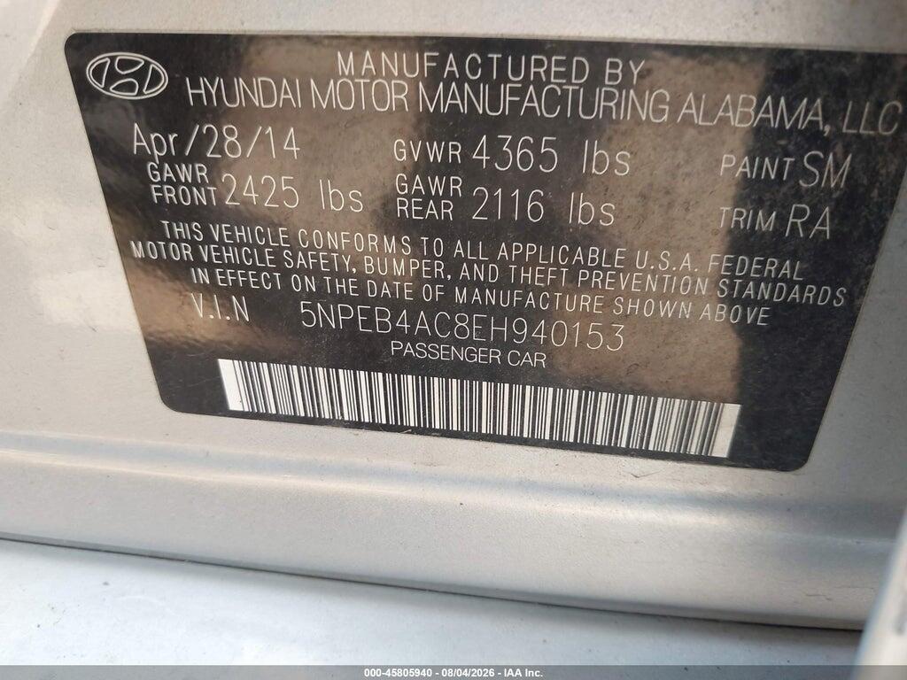 5NPEB4AC8EH940153 2014 HYUNDAI SONATA photo no. 9