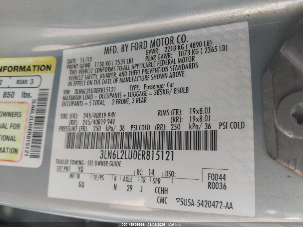 3LN6L2LU0ER815121 2014 LINCOLN MKZ HYBRID photo no. 9