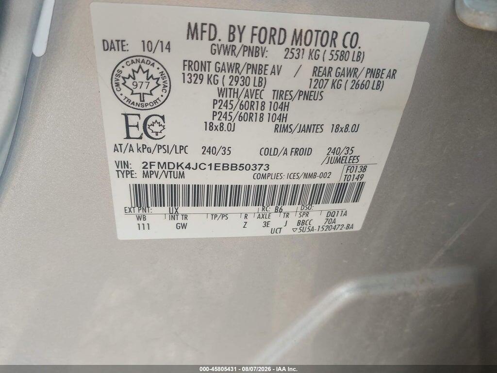 2FMDK4JC1EBB50373 2014 FORD EDGE photo no. 9