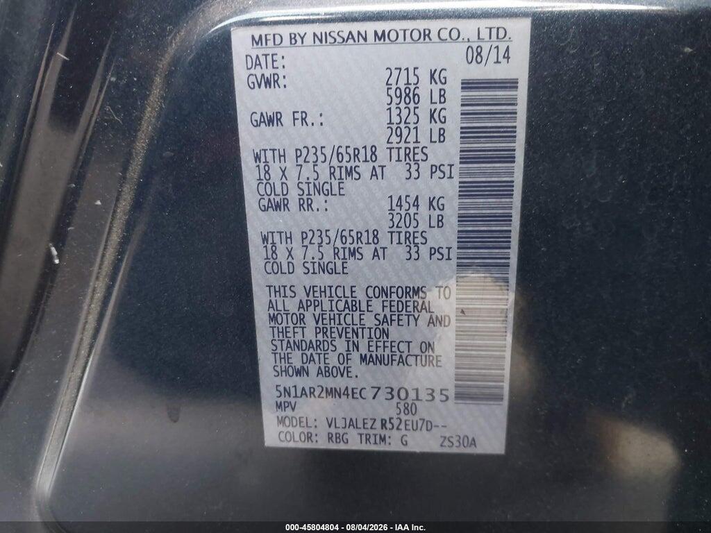 5N1AR2MN4EC730135 2014 NISSAN PATHFINDER photo no. 9