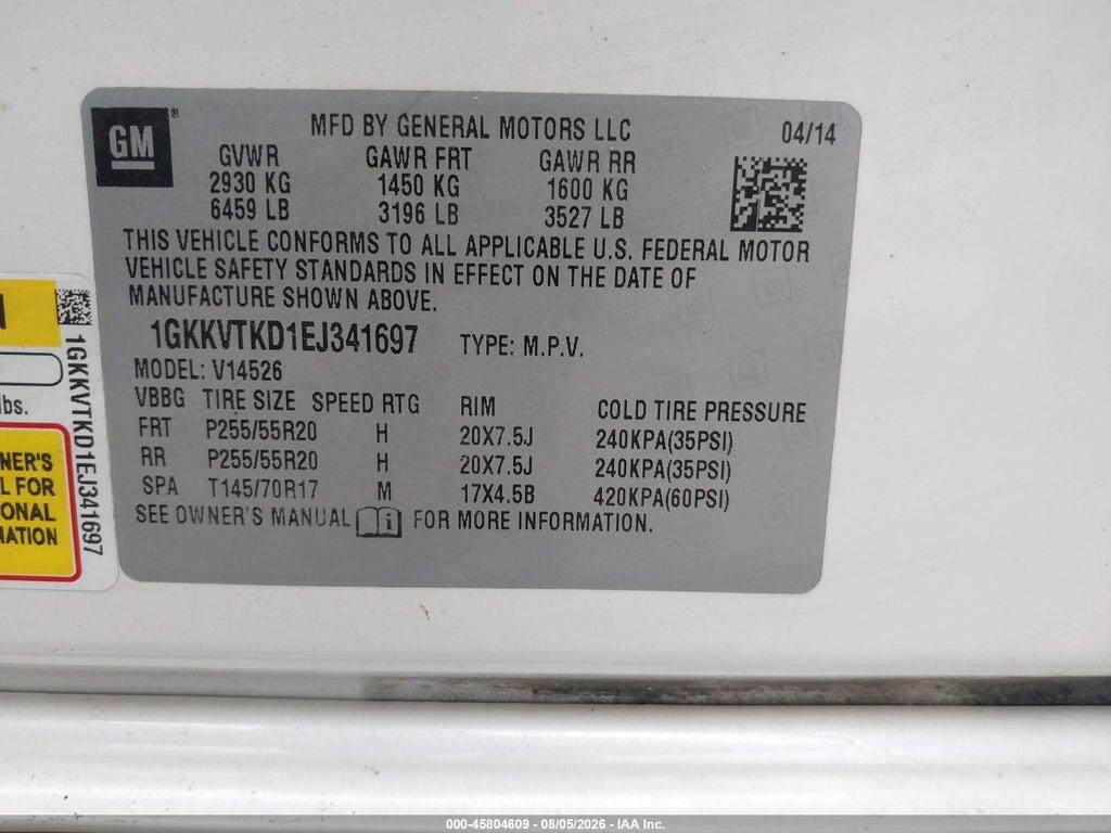 1GKKVTKD1EJ341697 2014 GMC ACADIA photo no. 9