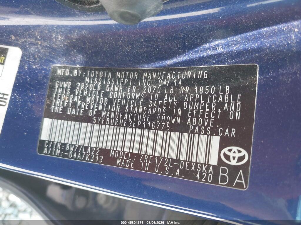5YFBURHE3EP116775 2014 TOYOTA COROLLA photo no. 9