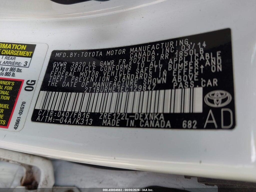 2T1BURHE1EC129847 2014 TOYOTA COROLLA photo no. 9