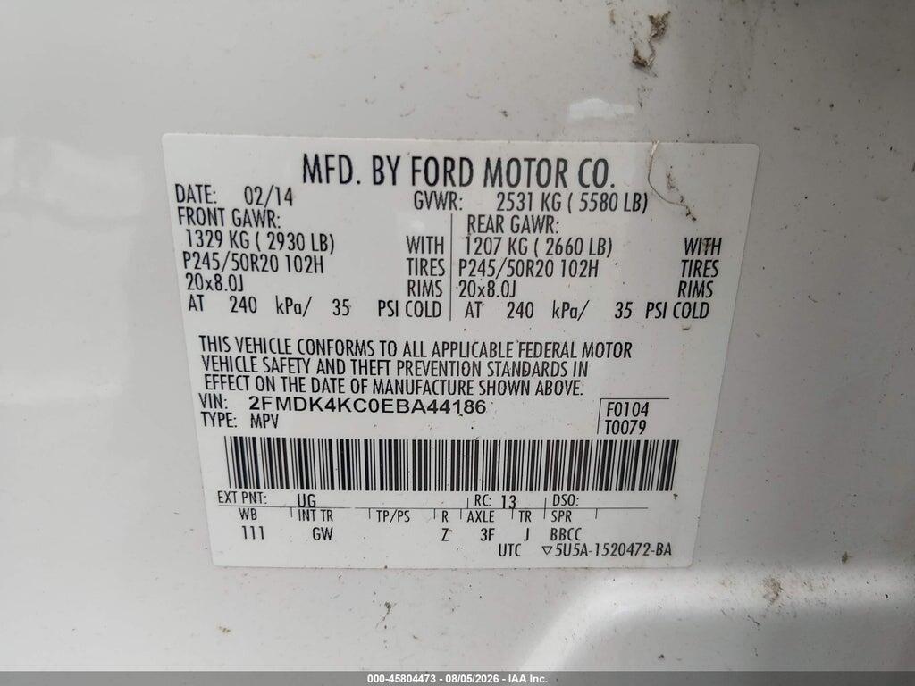 2FMDK4KC0EBA44186 2014 FORD EDGE photo no. 9