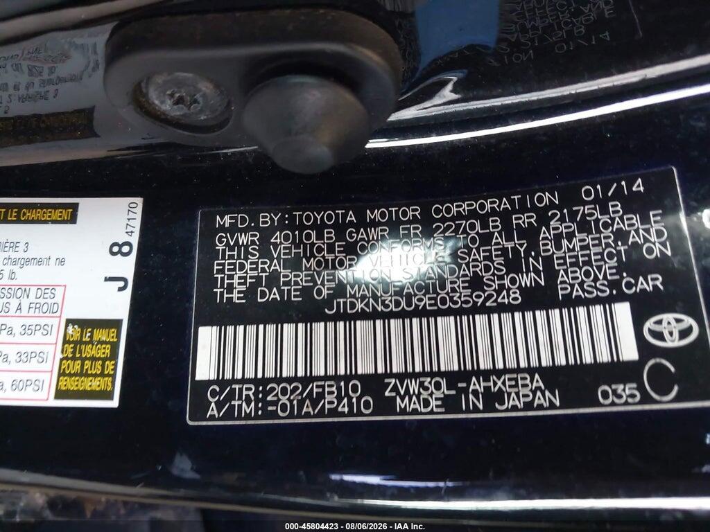 JTDKN3DU9E0359248 2014 TOYOTA PRIUS photo no. 9