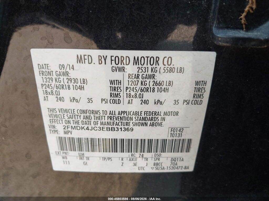 2FMDK4JC3EBB31369 2014 FORD EDGE photo no. 9