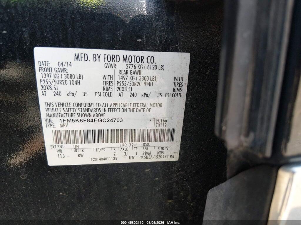 1FM5K8F84EGC24703 2014 FORD EXPLORER photo no. 9