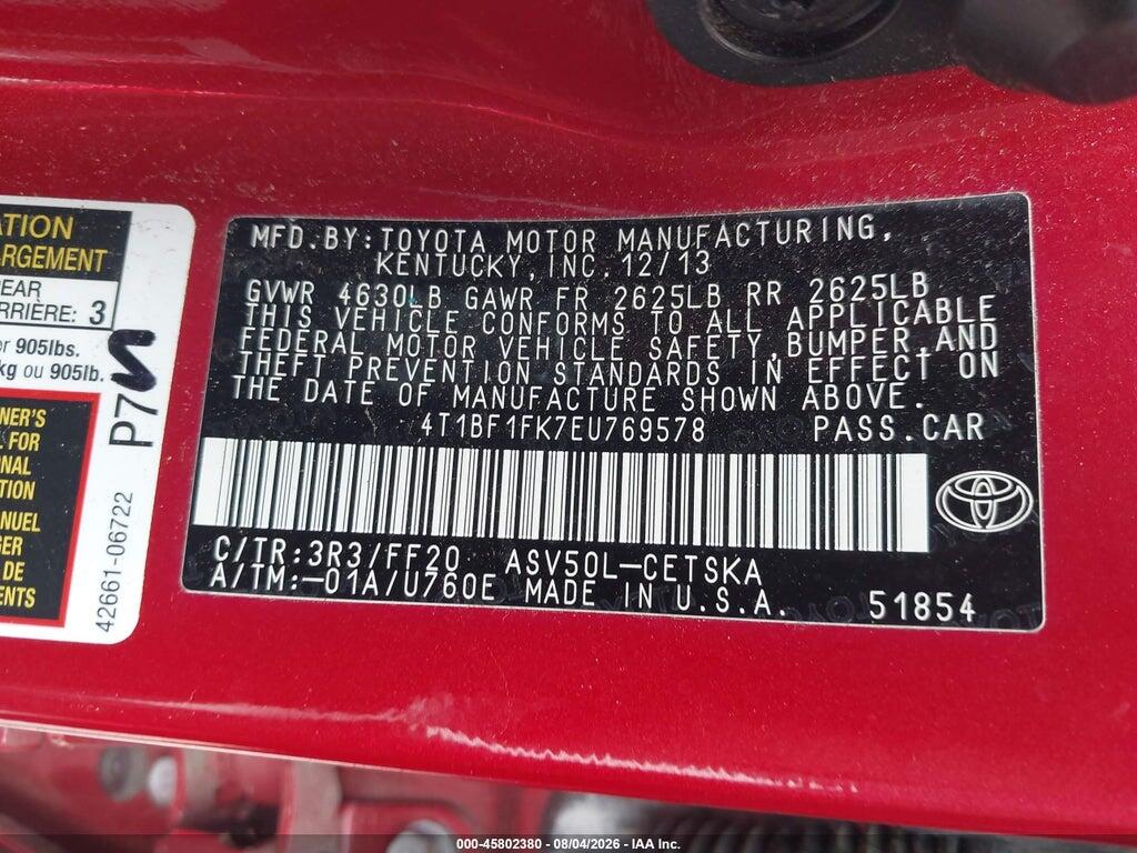 4T1BF1FK7EU769578 2014 TOYOTA CAMRY photo no. 9