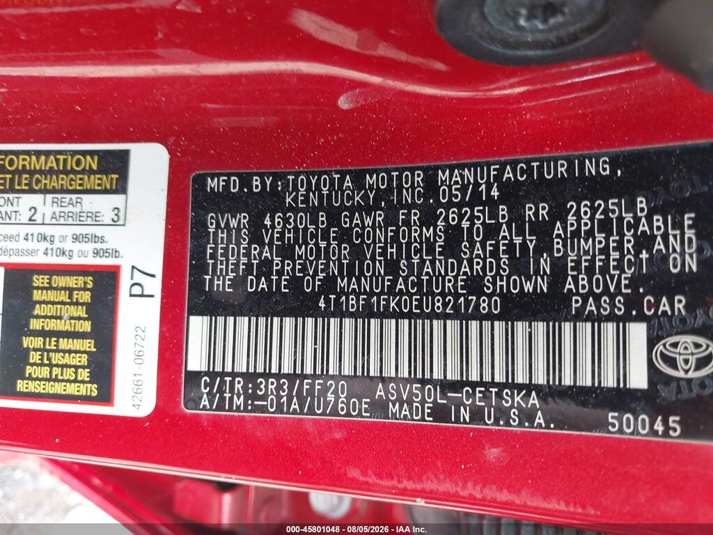 4T1BF1FK0EU821780 2014 TOYOTA CAMRY photo no. 9