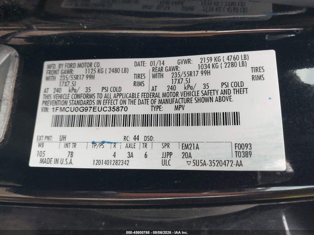1FMCU0G97EUC35870 2014 FORD ESCAPE photo no. 9