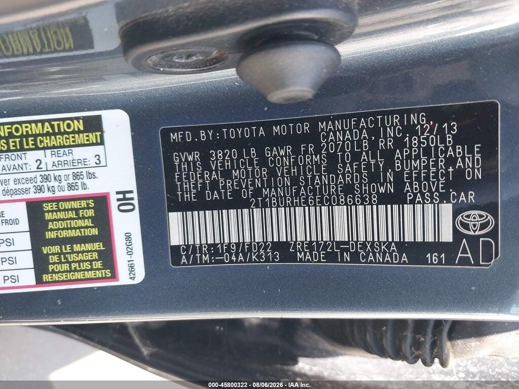 2T1BURHE6EC086638 2014 TOYOTA COROLLA photo no. 9