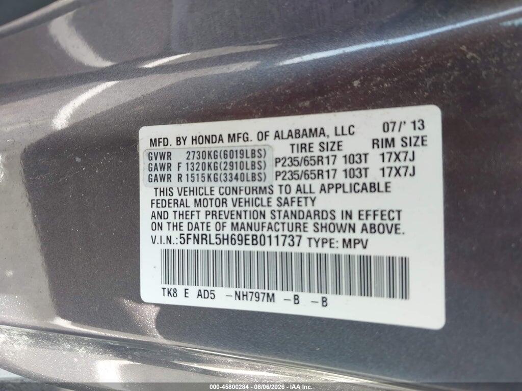 5FNRL5H69EB011737 2014 HONDA ODYSSEY photo no. 9