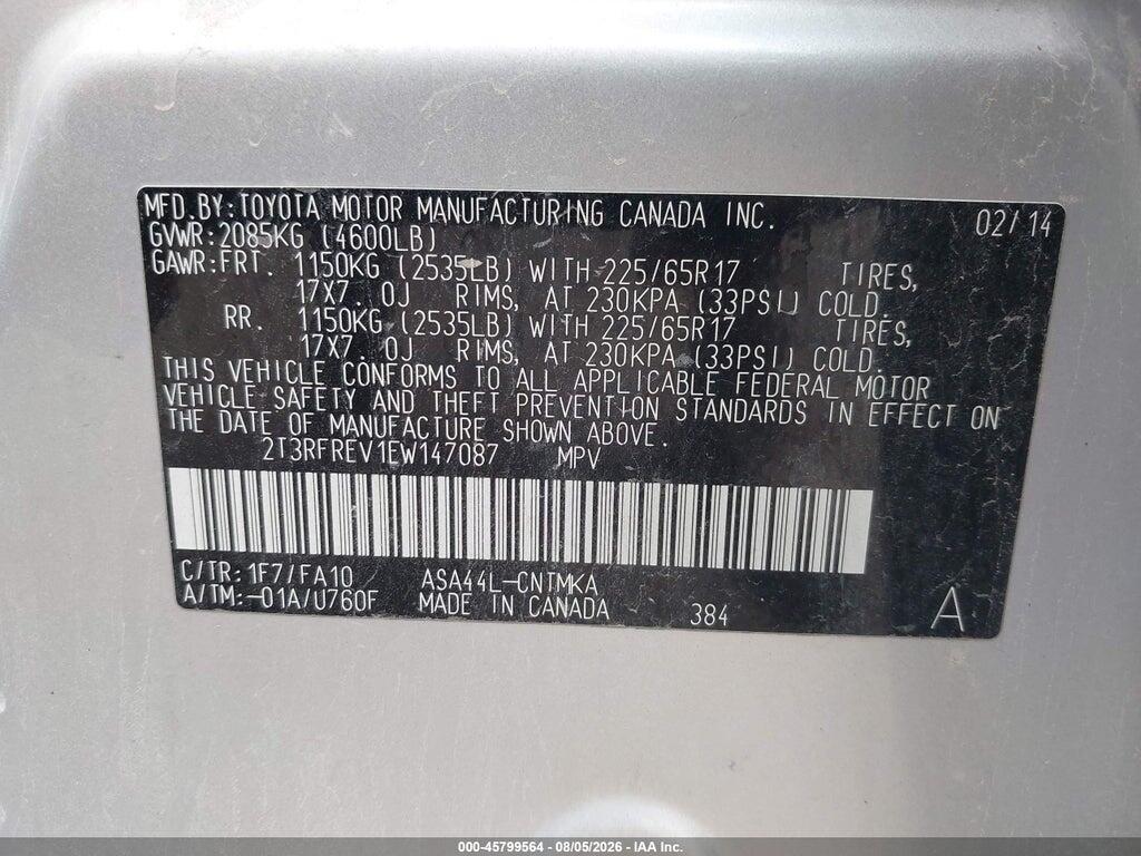 2T3RFREV1EW147087 2014 TOYOTA RAV4 photo no. 9