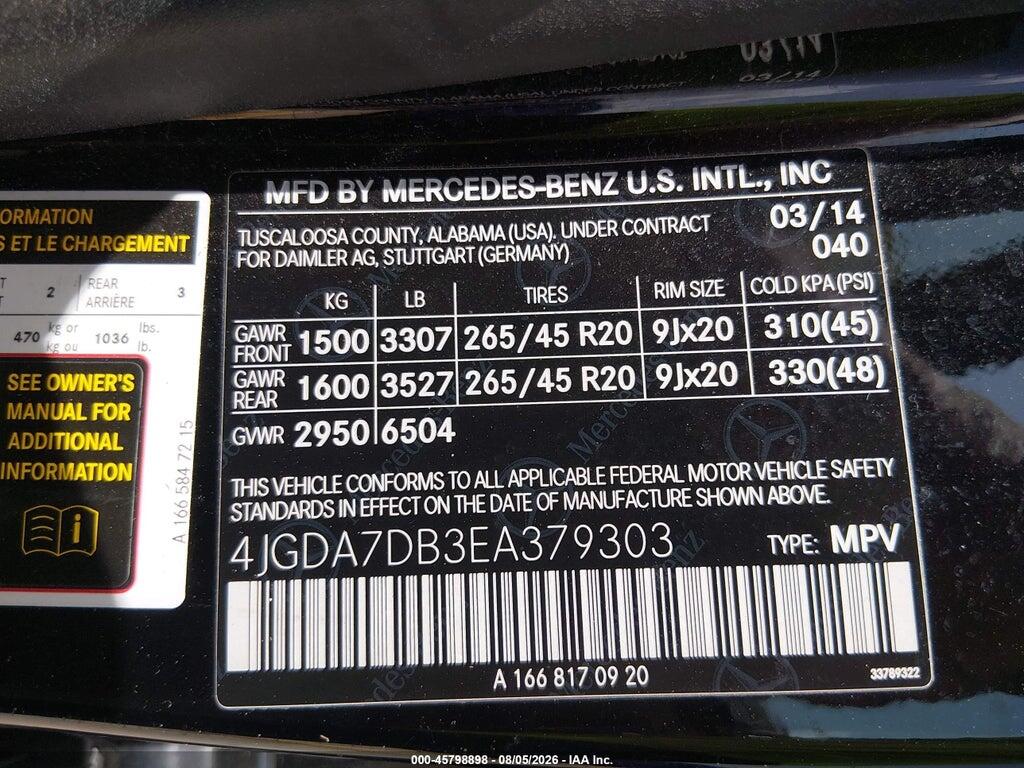 4JGDA7DB3EA379303 2014 MERCEDES-BENZ ML 550 photo no. 9