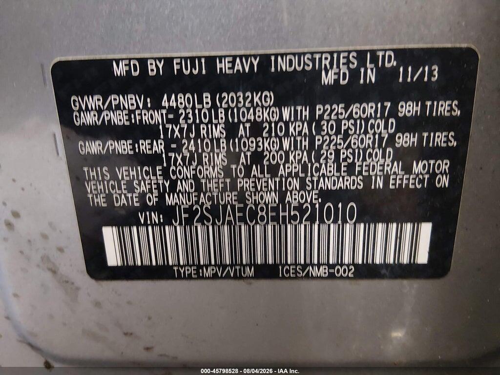 JF2SJAEC8EH521010 2014 SUBARU FORESTER photo no. 9