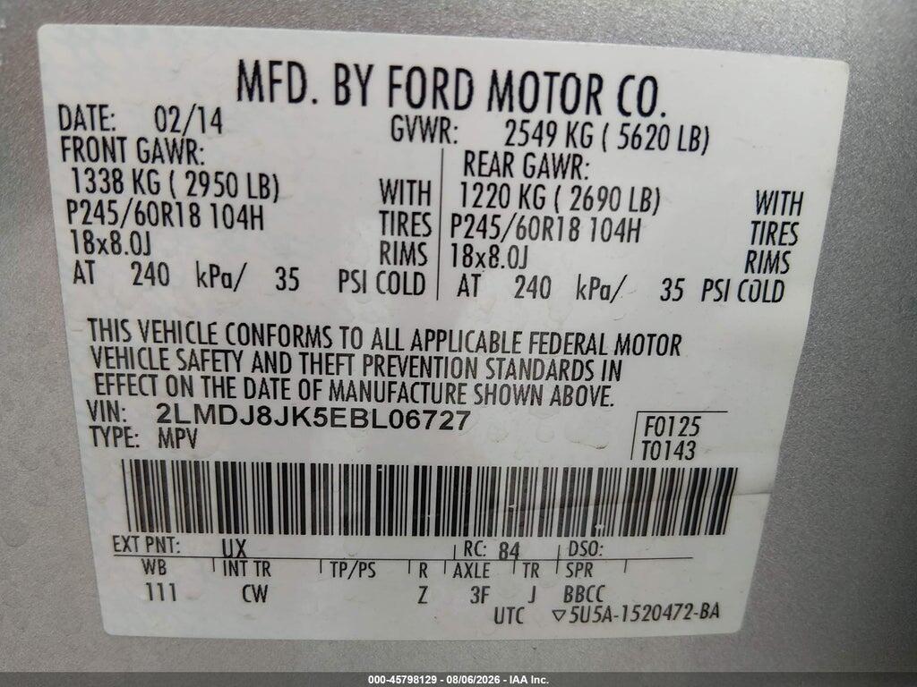2LMDJ8JK5EBL06727 2014 LINCOLN MKX photo no. 9