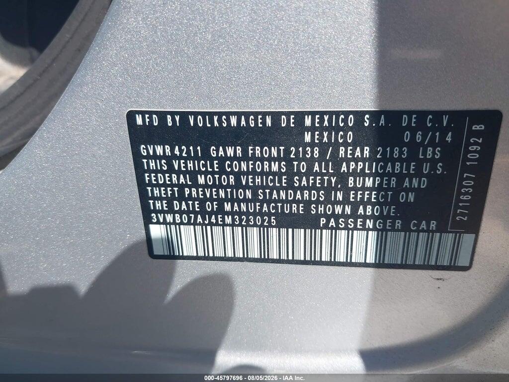 3VWB07AJ4EM323025 2014 VOLKSWAGEN JETTA photo no. 9