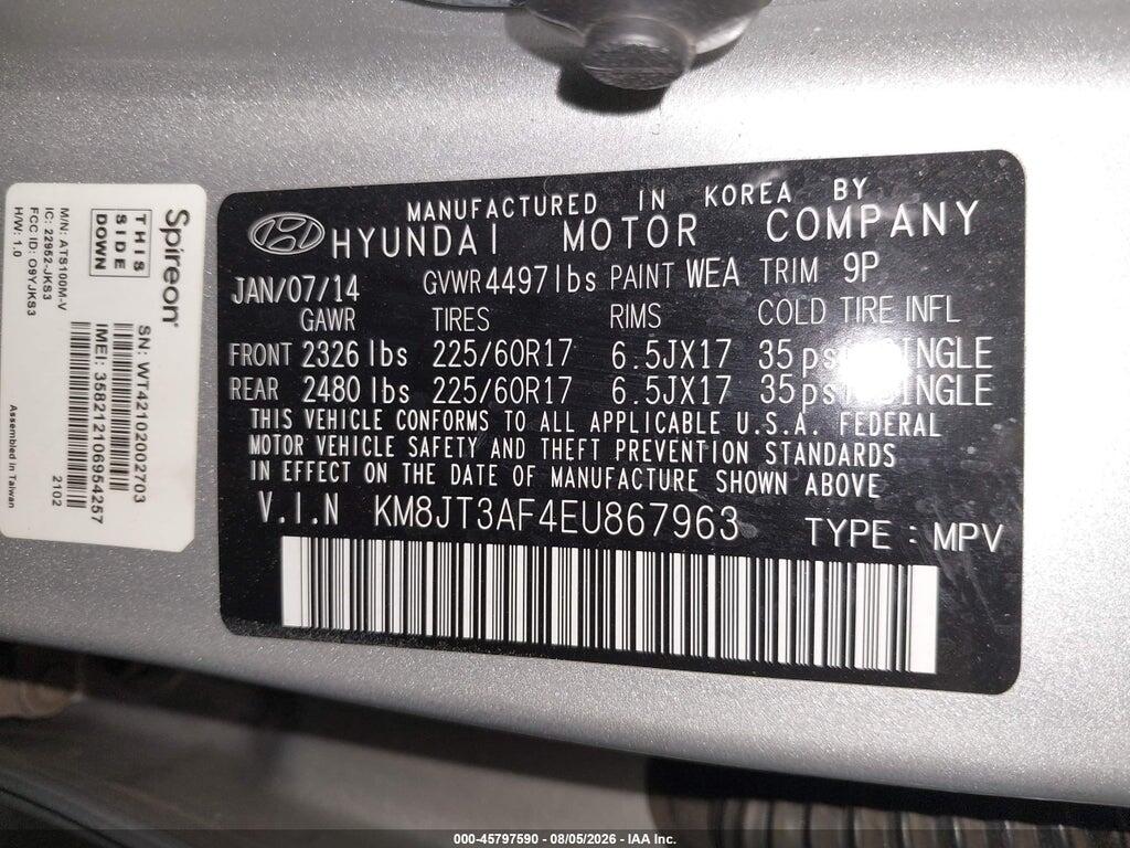 KM8JT3AF4EU867963 2014 HYUNDAI TUCSON photo no. 9
