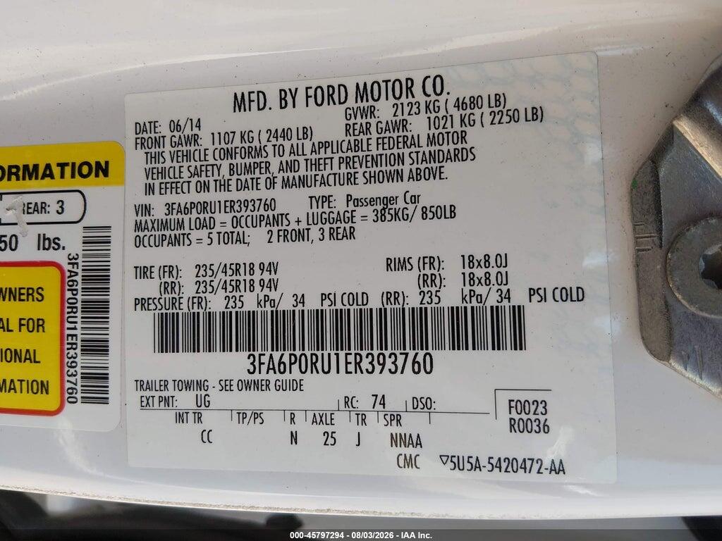 3FA6P0RU1ER393760 2014 FORD FUSION HYBRID photo no. 9